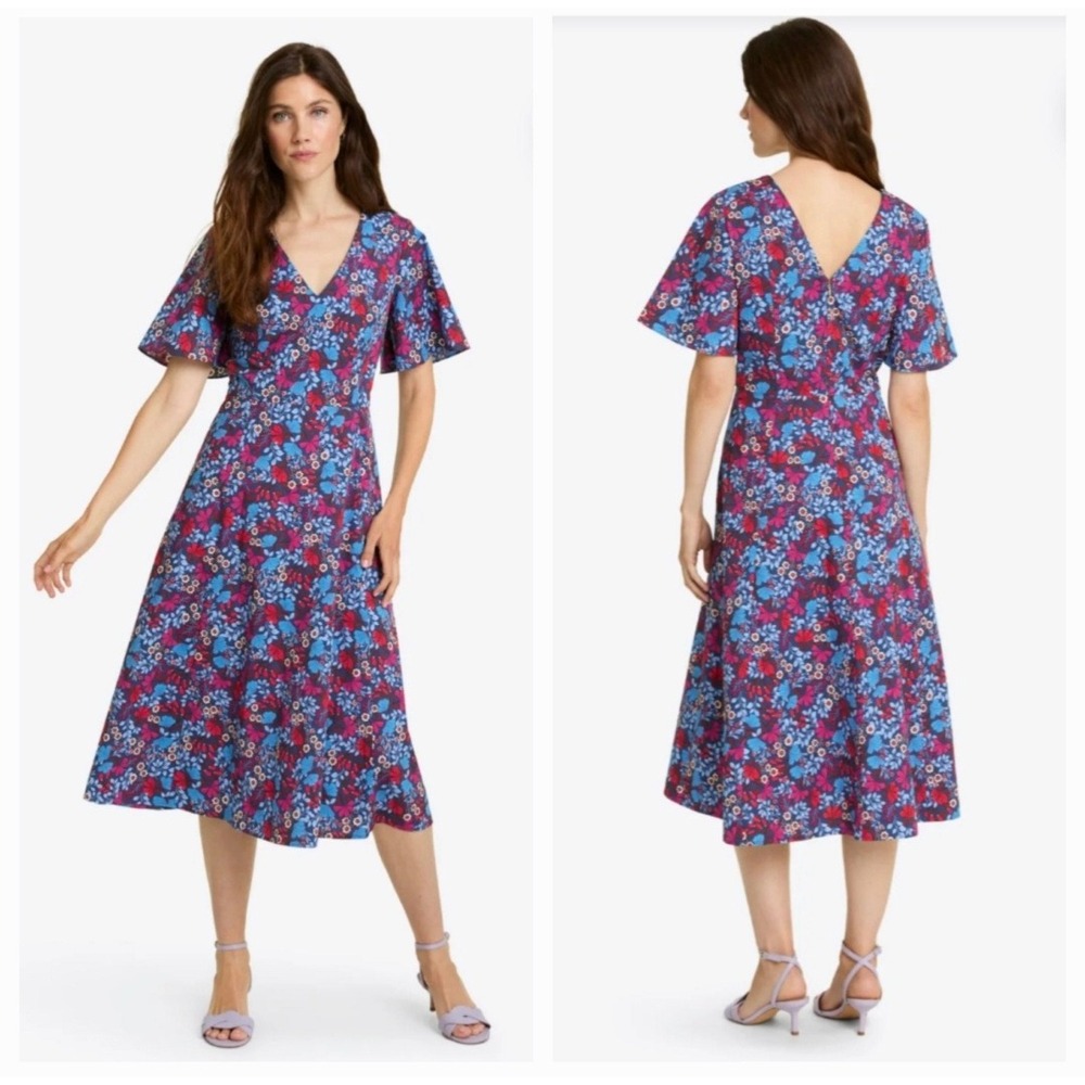 Draper James Womens Vivienne Love Circle Stretch Poplin Floral Midi Dress Size 6